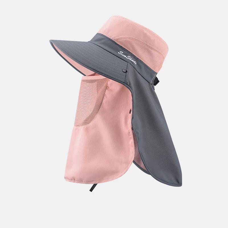 Quick-Drying Summer Sun Hats For Women Men Outdoor Face Mask Wide Brim Bucket Hat Mesh Breathable Waterproof Large Fishing Caps
