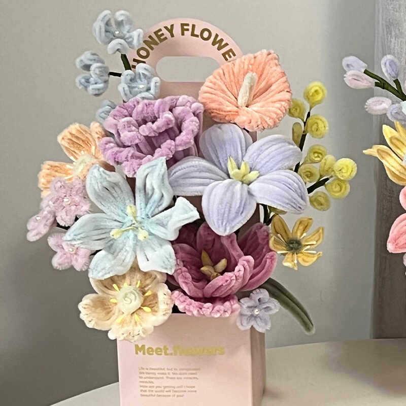 Kit de bouquet de fleurs avec attache torsadée fait main - Cadeau DIY pour enseignants et amis