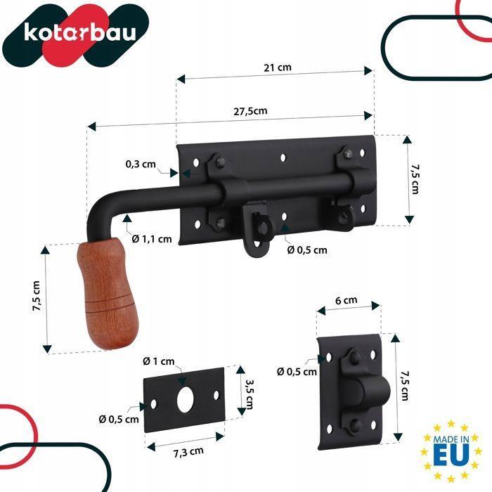 Verrou de porte - KOTARBAU - Cadenas - Acier noir - Poignée en bois - 280 mm