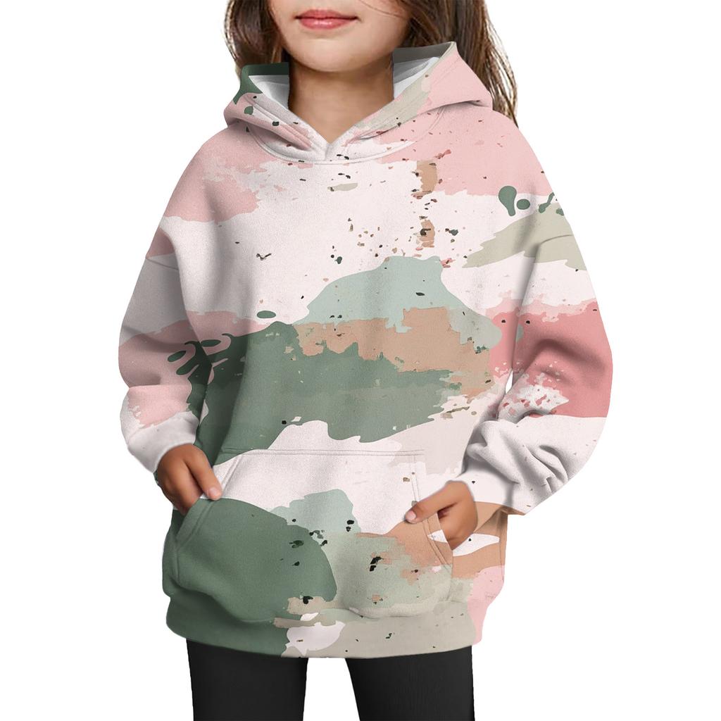 Girls' Hooded Tie- Sweatshirt - Pullover Print Top