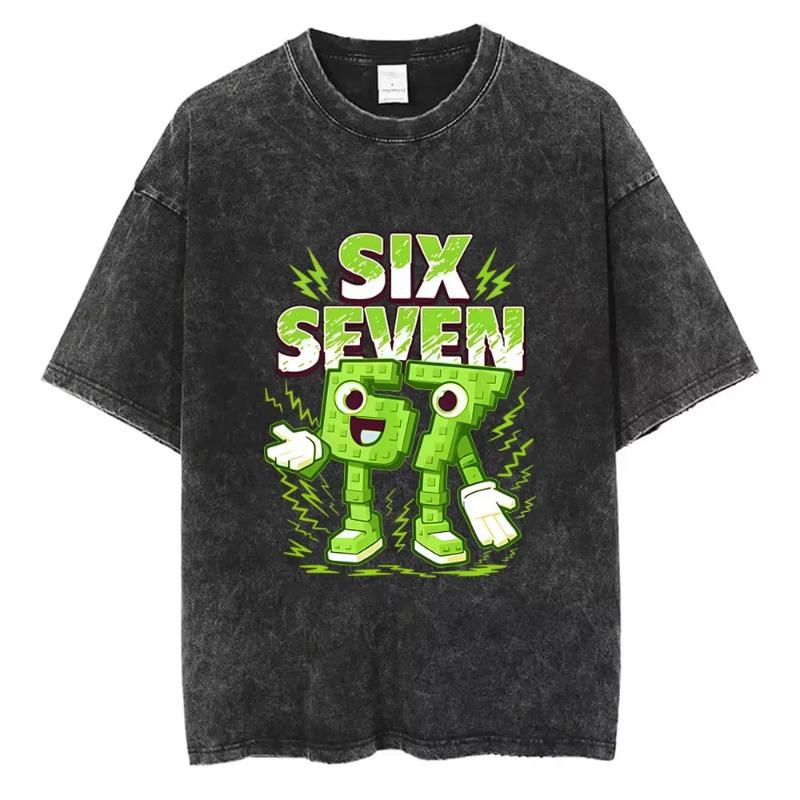 Italian Brainrot Funny Meme Washed Vintage T-shirt Six Seven 67 Number Tshirt Men Women Casual Fashion Oversized Crewneck Tees