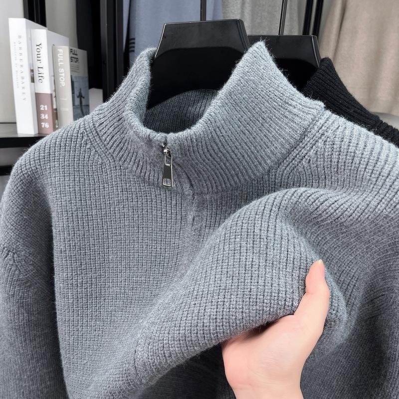 Men's Versatile Thick Knit Cardigan with Stand Collar Zipper - Autumn/Winter 2025 Warm Sweater