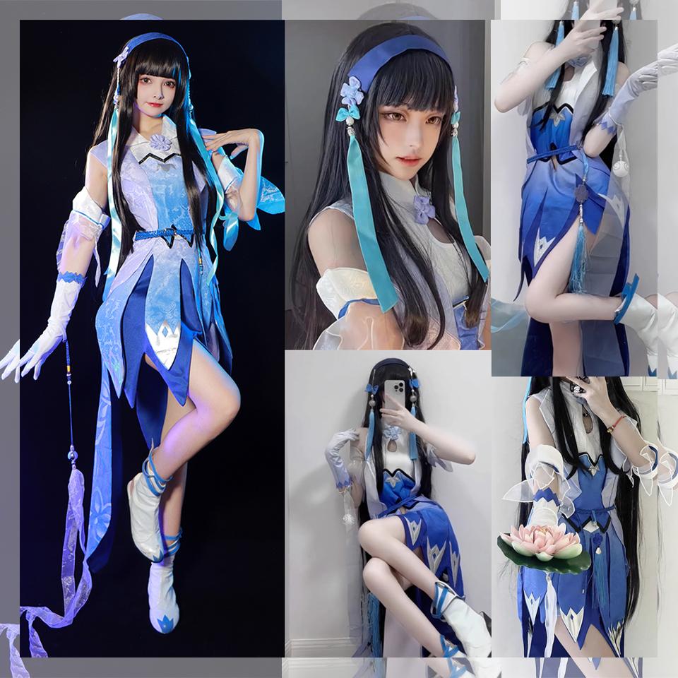 WTB Black Long Straight Synthetic Wig Game Honor Of Kings- Xi Shi Cosplay Cartoon Wig Straight Bangs Long Straight Wig
