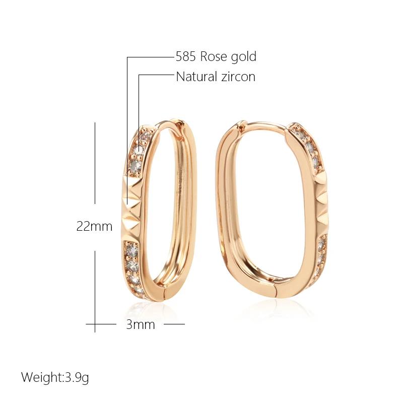 Wbmqda Unique Hoop Earrings For Women 585 Rose Gold Color With White Natural Zircon Elegant  Daily Jewelry Accessories