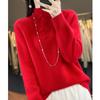 Women's Slimming Wool Sweater - Chinese Style Button-Up, Half-High Collar, Long Sleeve Pullover for Autumn/Winter