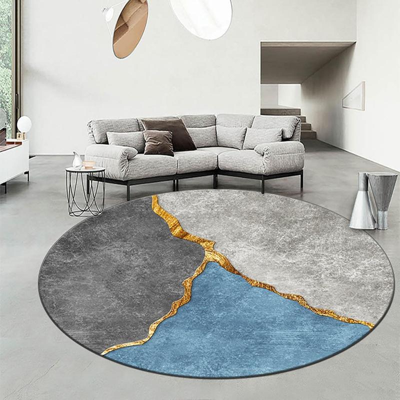Modern Geometric Gold Line Print Round Floor Mat Anti-slip Living Room Floor Mat Indoor Carpet Home Decoration