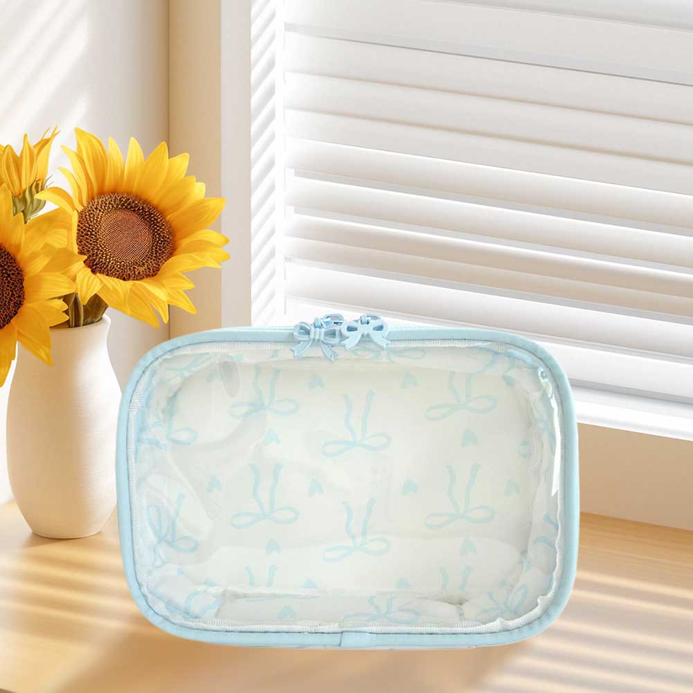PVC Bow Cosmetic Bag Large Capacity Bowknot Makeup Bag Transparent Portable Storage Bag Bathroom Shower Travel Bag