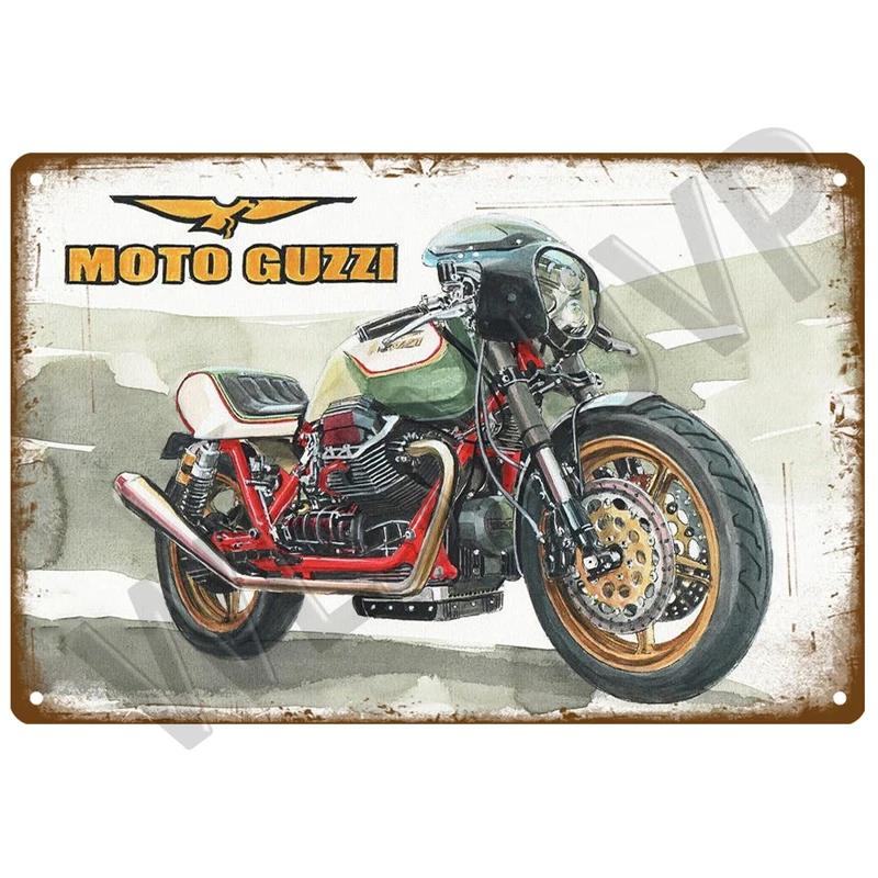 Moto Guzzi Old Man Plaque Metal Vintage Tin Sign Shabby Chic Decor Metal Signs Vintage Bar Decoration Metal Poster Metal Plate