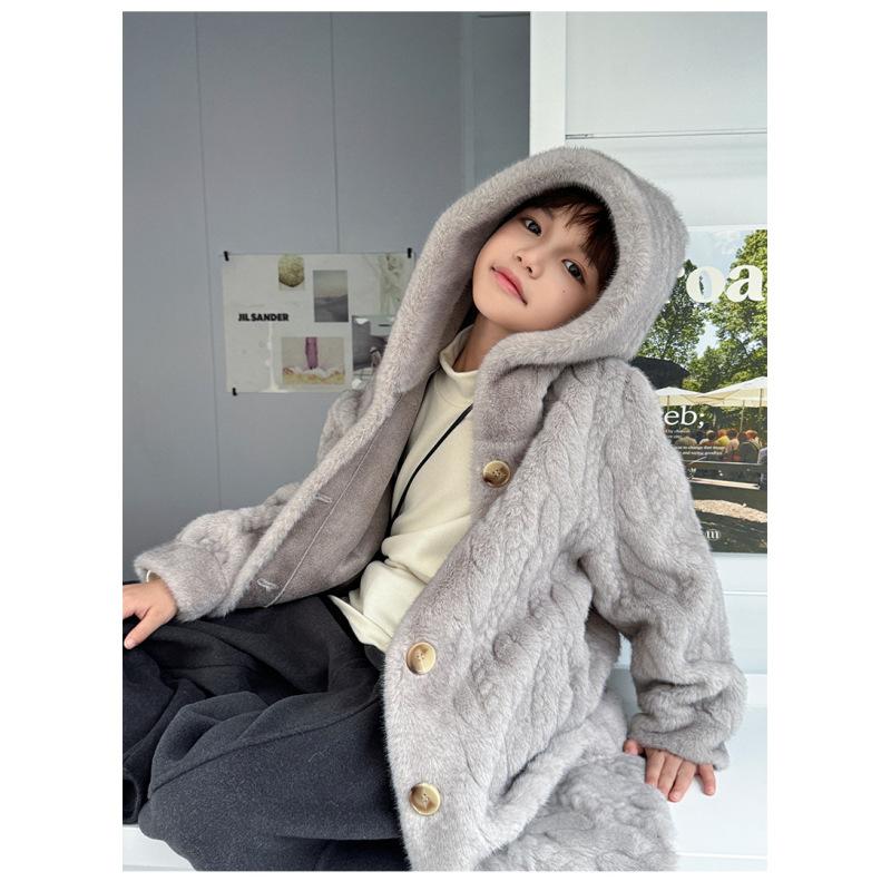 Dívčí kožich Dětský zahuštěný norkový sametový ekologický kožich Dětský zimní kabát