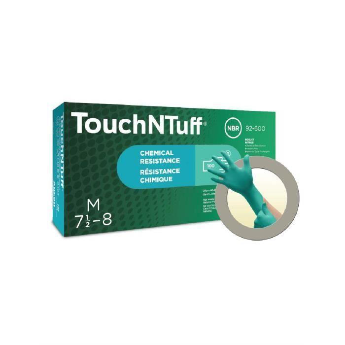 Gants à Usage Unique - Ansell - TouchNTuff 92-600 - Nitrile Non Poudré - Protection Chimique - Taille 10