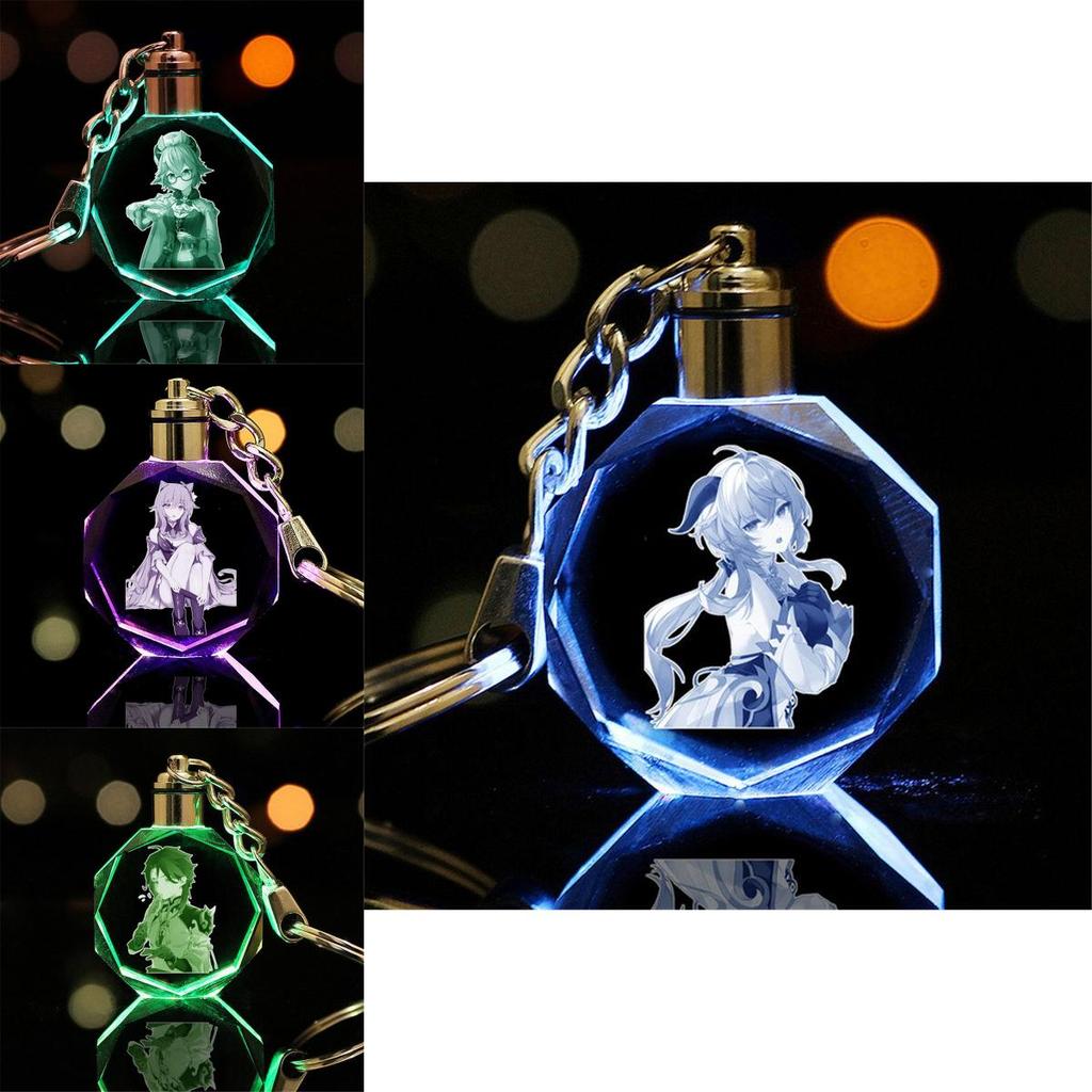 Elegant Genshin Impact Crystal Keychain With Stunning Led Colorful Light For All Occasions