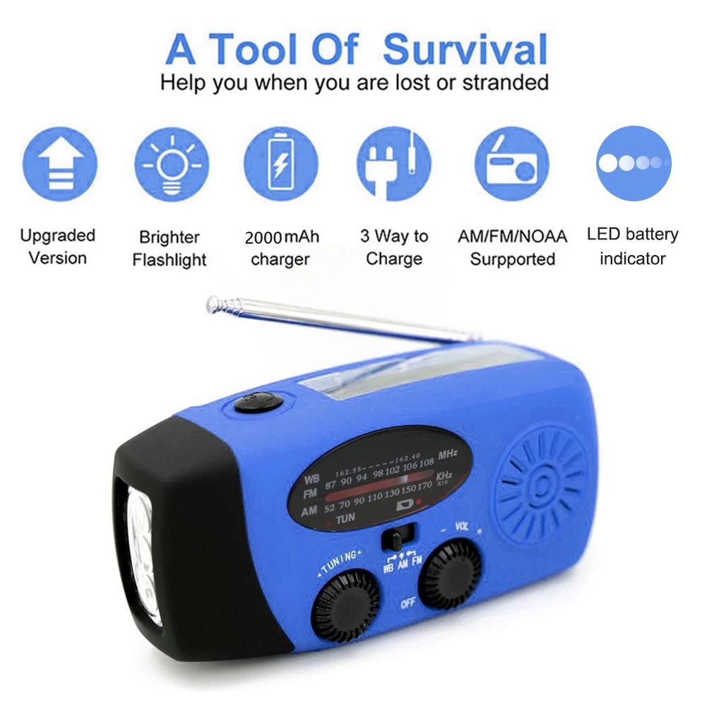 

10000mAh Portable Emergency Hand Crank Solar Radio AM FM NOAA Weather Radio USB Charging LED Flashlight Power Bank Rechargeable