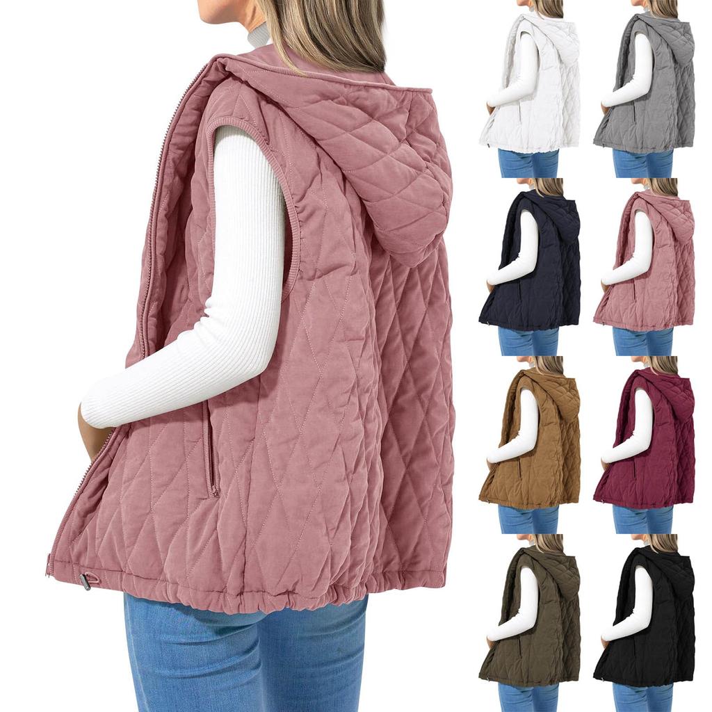 Women's Winter Tank Top Sleeveless Lightweight Stand Collar Zip Solid Quilted Vest