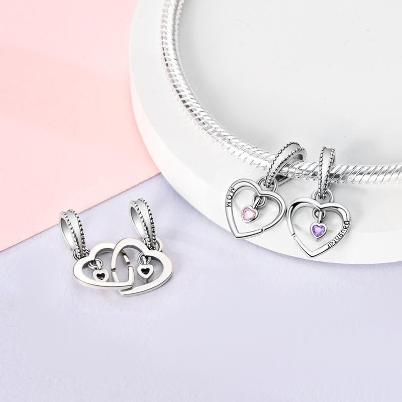 Koppar Kärlek Mamma Familj Syster Hjärta Flickor Berlocker Pärlor Hänge Smycken Passar Originalarmband För Kvinna Diy