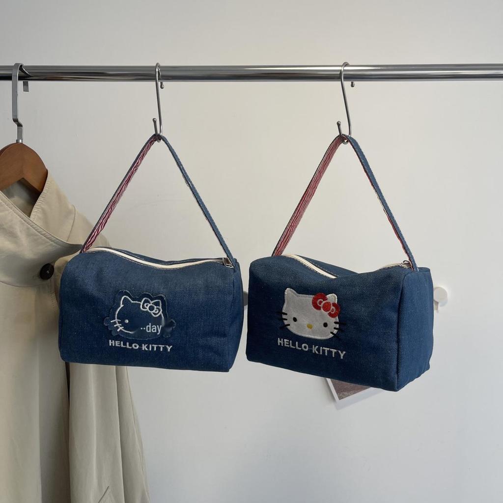 KT Katzen-Print Denim Lunch Tragetasche und Make-up Handtasche