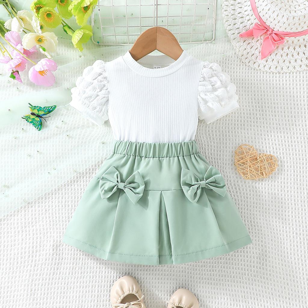 Summer Children Leaf Inclined Shoulder Craft Skirt Girl Fashion Casual Suit