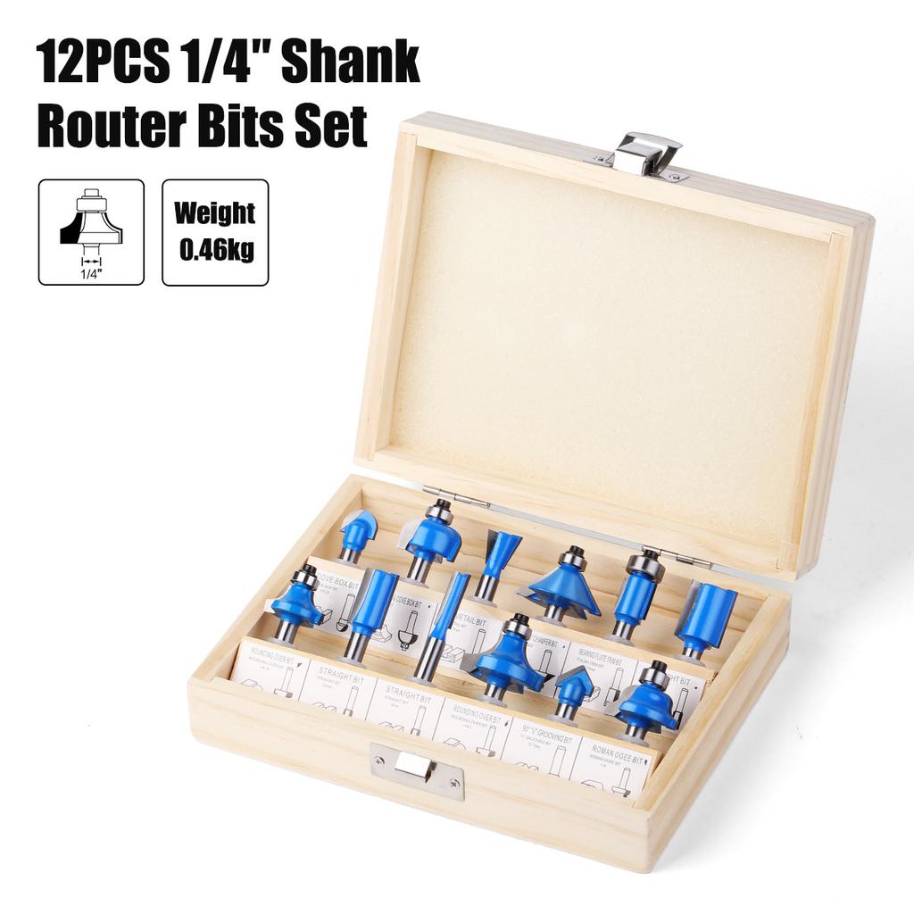 12-Piece Set Of 6-Handle 1/4-Handle Red Woodworking Milling Cutter Set, Trimming Machine Cutter Head, Bakelite Milling, Engraving Machine Cutter