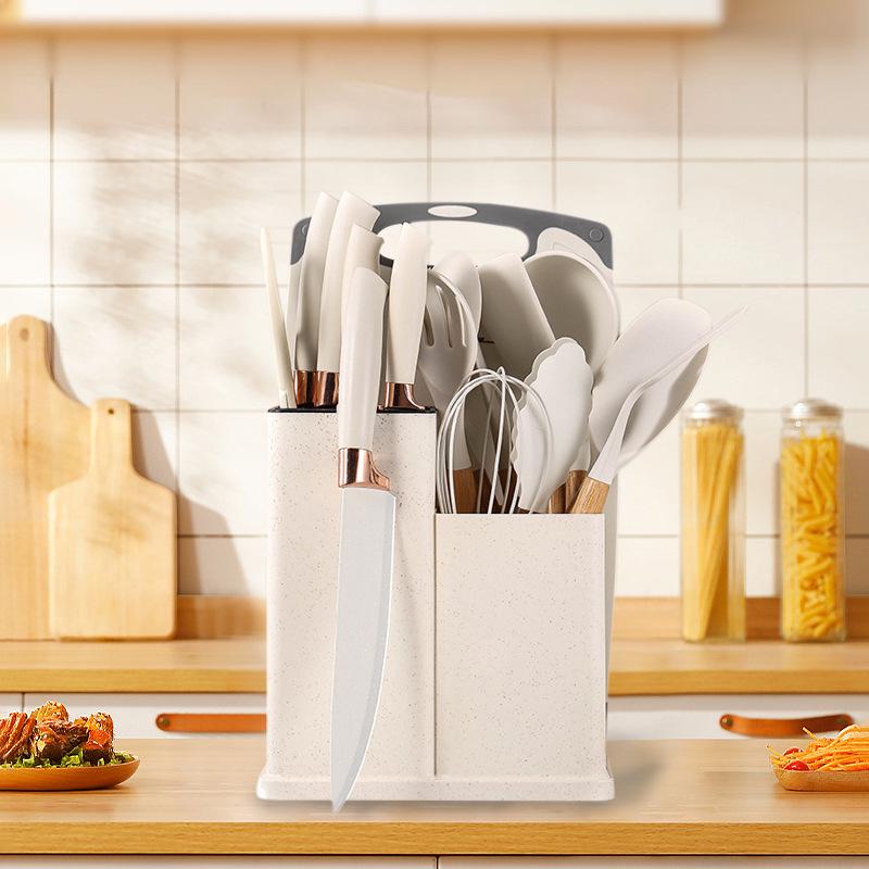 Silicone Kitchenware 19-Piece Set: Non-Stick Pan, Spatula, Soup Spoon, Knife Set with Storage Bucket