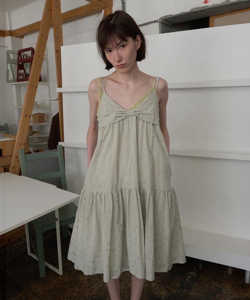 Nokeontencheu 385. Jacquard Ribbon Dress _ Light Khaki