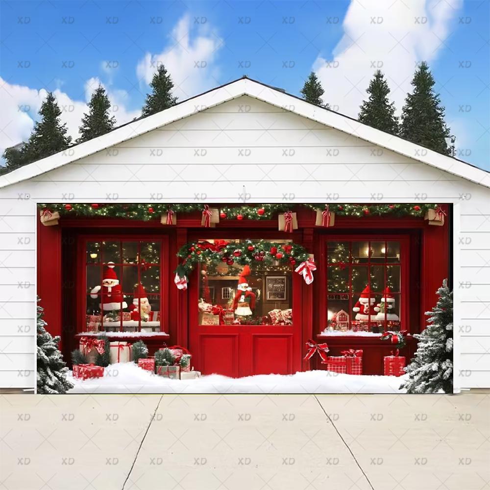 Classic Christmas backdrop for a large garage door, New Year's party backdrop, winter scene, decorative banner4709