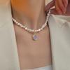 Court style retro gentle baroque freshwater pearl protein moonstone necklace short clavicle chain woman