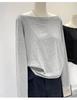 Women's Off-Shoulder Black Cotton Long-Sleeve T-Shirt, 2025 Spring/Autumn/Winter Collection