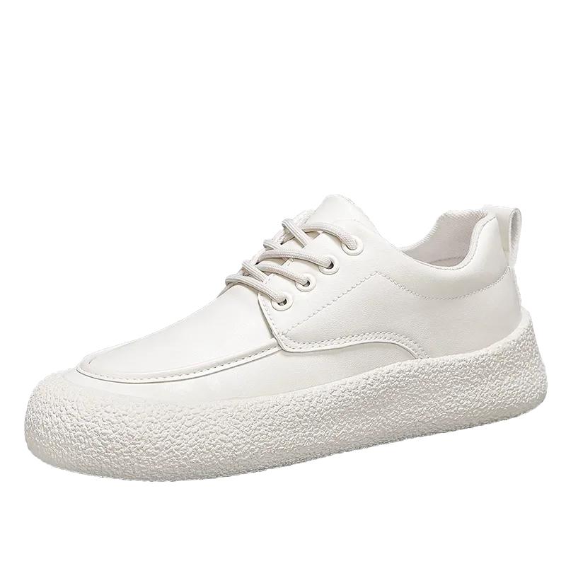 Трендовая мужская кожаная повседневная обувь дышащая удобная универсальная белая обувь — фото 8