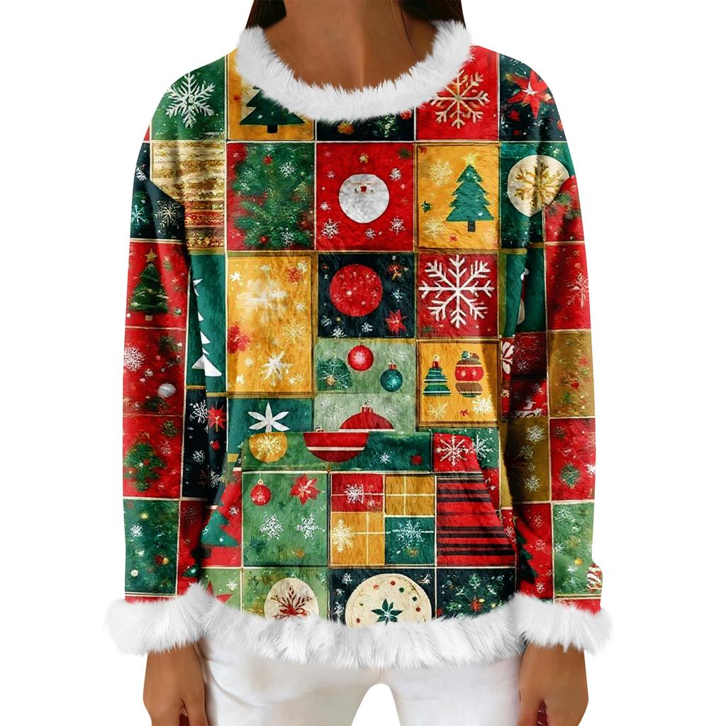 Women's Casual Fleece Sweatshirt  Long-Sleeve Round  Neck Casual Comfortable Loose-Fit Lightweight Women's Flannel Sweatshirt