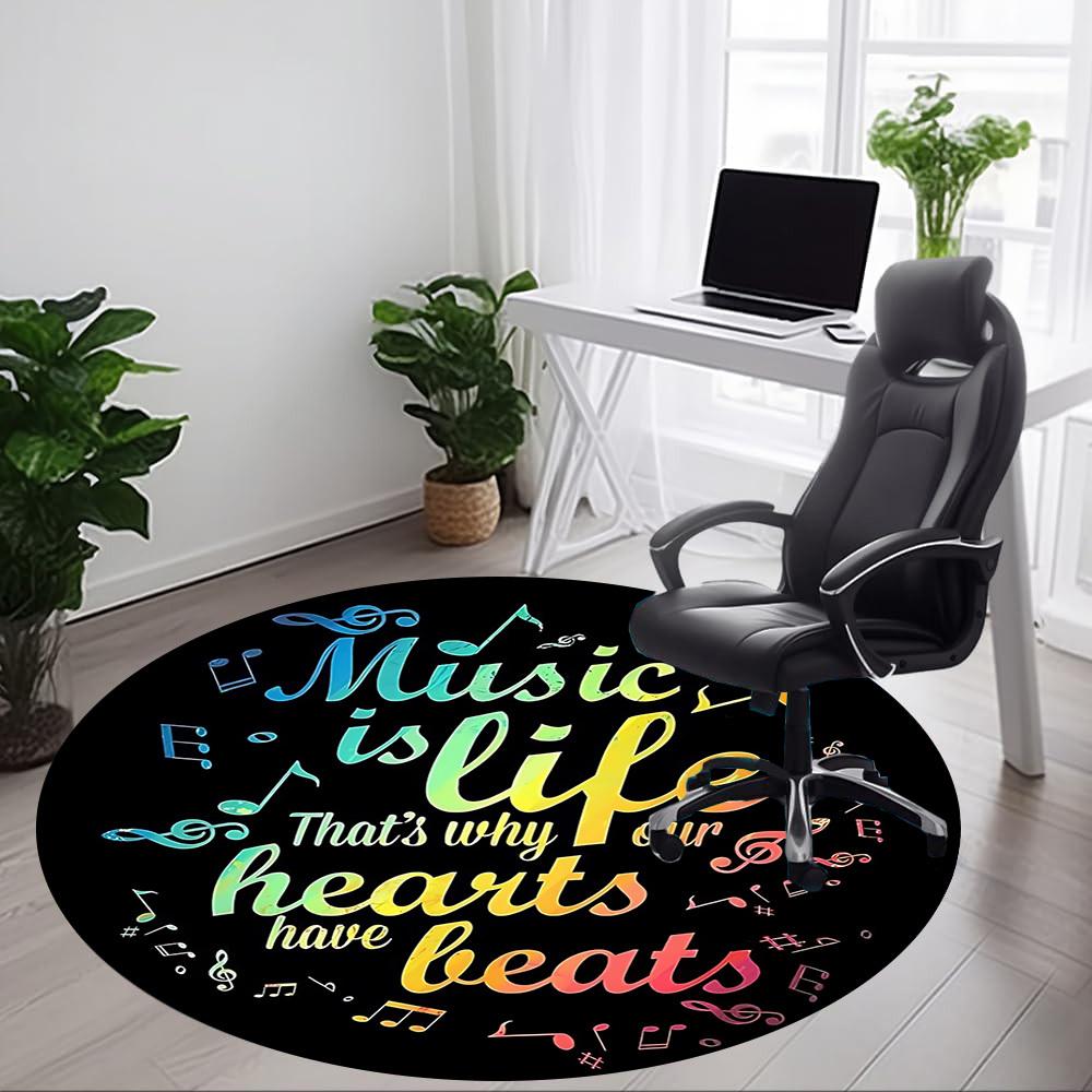 1pc Music Life Chair Carpet for Office, Round Polyester Mat, Indoor Decor for Office, Easycare Fabric, Washable Non-slip Area Carpet