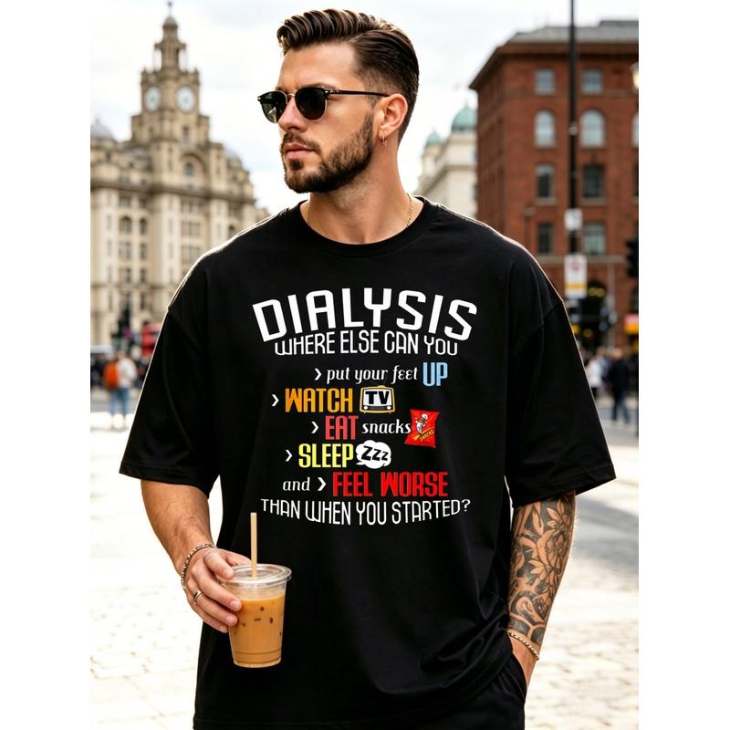 Men's Funny Dialysis Humor T-Shirt - "Dialysis TV Snacks Suitable for Healthcare Work & Patient Gifts, Casual Round Neck Tee with Sp Care Graphic,