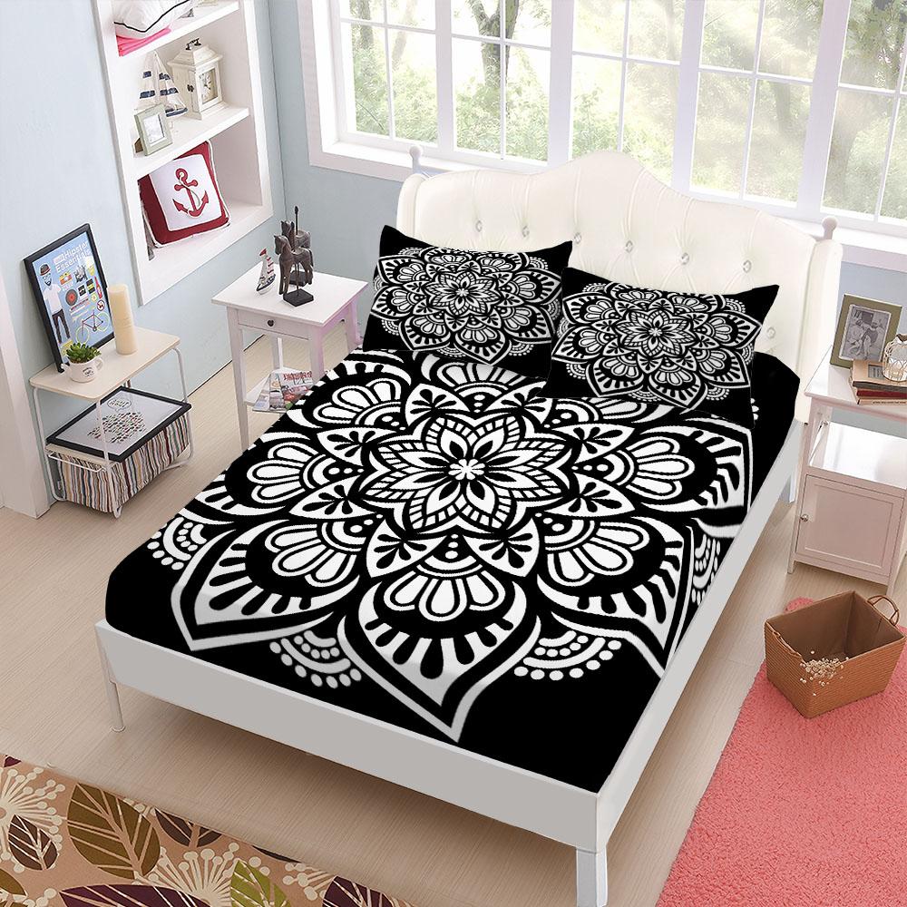 Ethnic Bohemian Fitted Sheet Set King Queen Double Full Size Bed Linen Set 25cm Deep