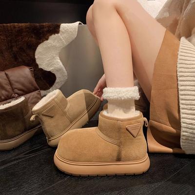 Thick-soled Big-headed Snow Boots Women's New Velvet Thickened One-pedal Non-slip Sleeve Short Boots