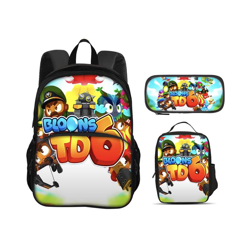 Bloons TD 6 round front pocket backpack pencil case ice pack 3Pcs Set game printing kindergarten primary school boys and girls