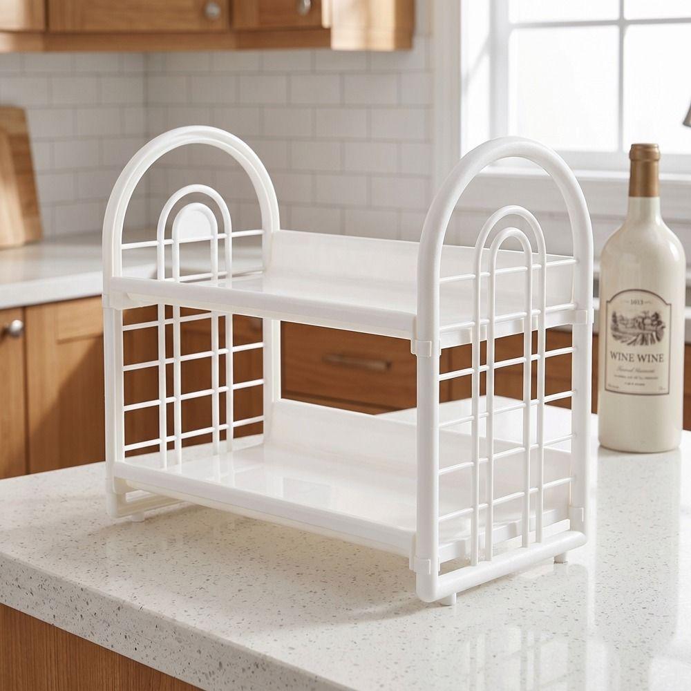 Plastic Double Layer Storage Rack Space Saving Desktop Organizer Shelf Hollow Out Organizer  Office