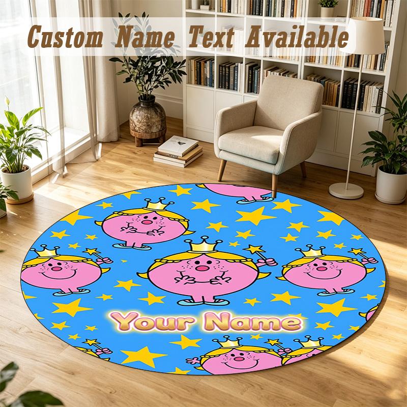 Round Rug Custom NameMr. Men & Little Miss Pattern Non Slip Carpet Home Floor Decor
