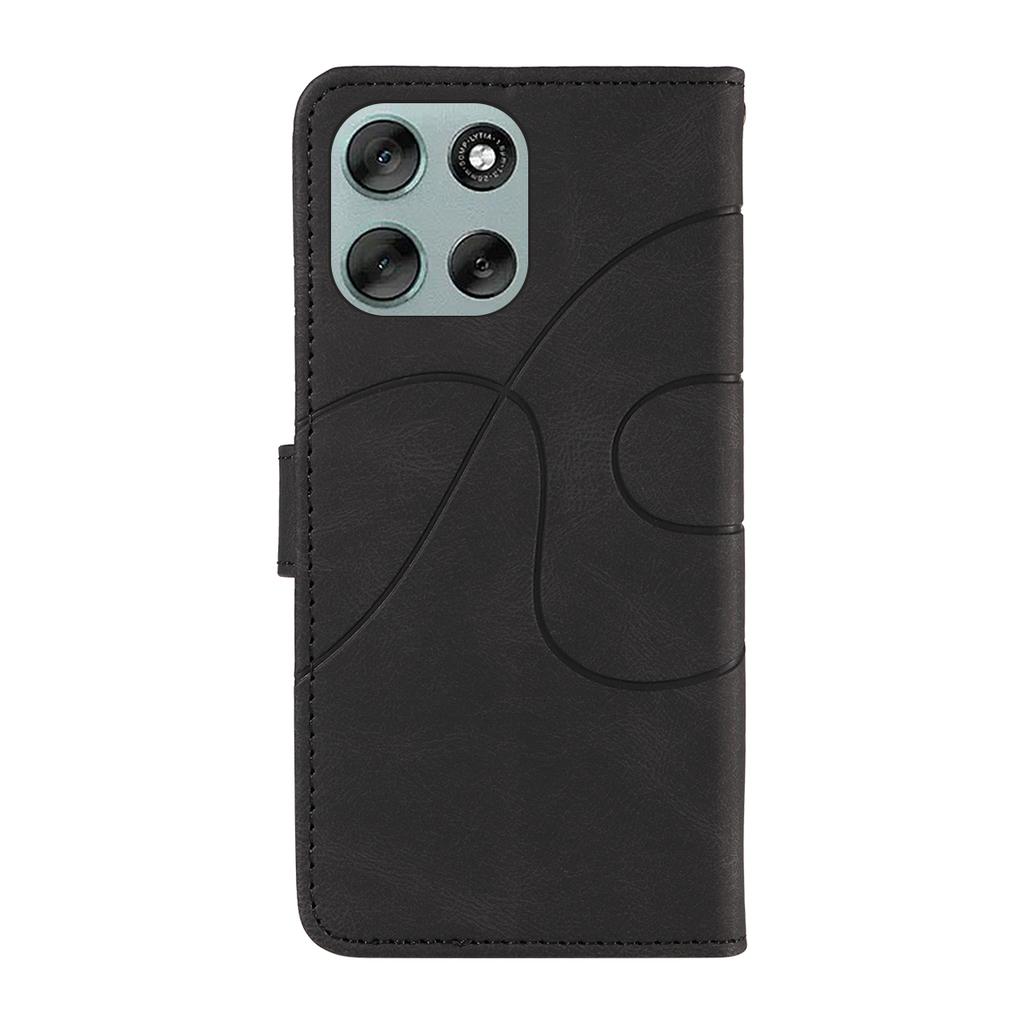For Motorola Moto G56 5G Wallet Case Leather Phone Cover Stand with Curved Line Design -  Black