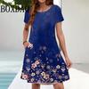 Women's Casual Floral Print Summer Bohemian Beach Dress Loose Short-sleeved Ladies Dress