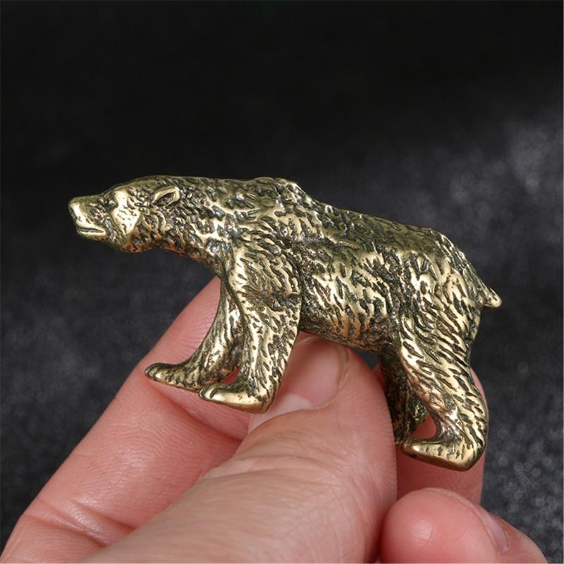 62KD Classical Antique Finish Bear Figurine Solid Brass Animal MiniatureOrnament For Living Room Office Decorative Accent