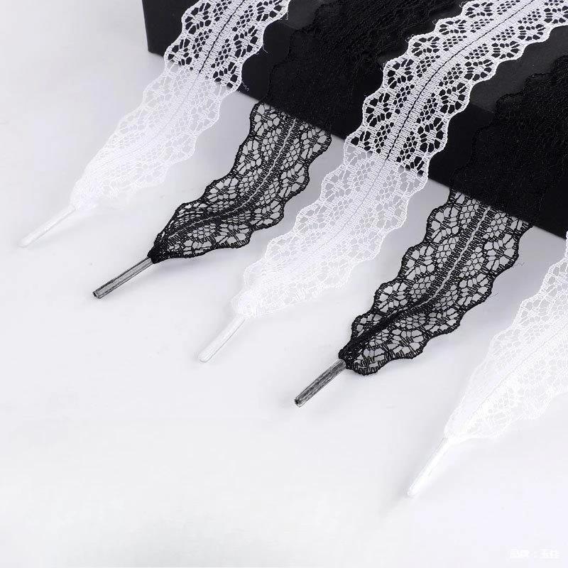 Hot Sale Lace Shoelaces for Women Casual Shoes 2.9CM Width Flat Shoelace for Sneakers Black White Shoe Laces Accessorices