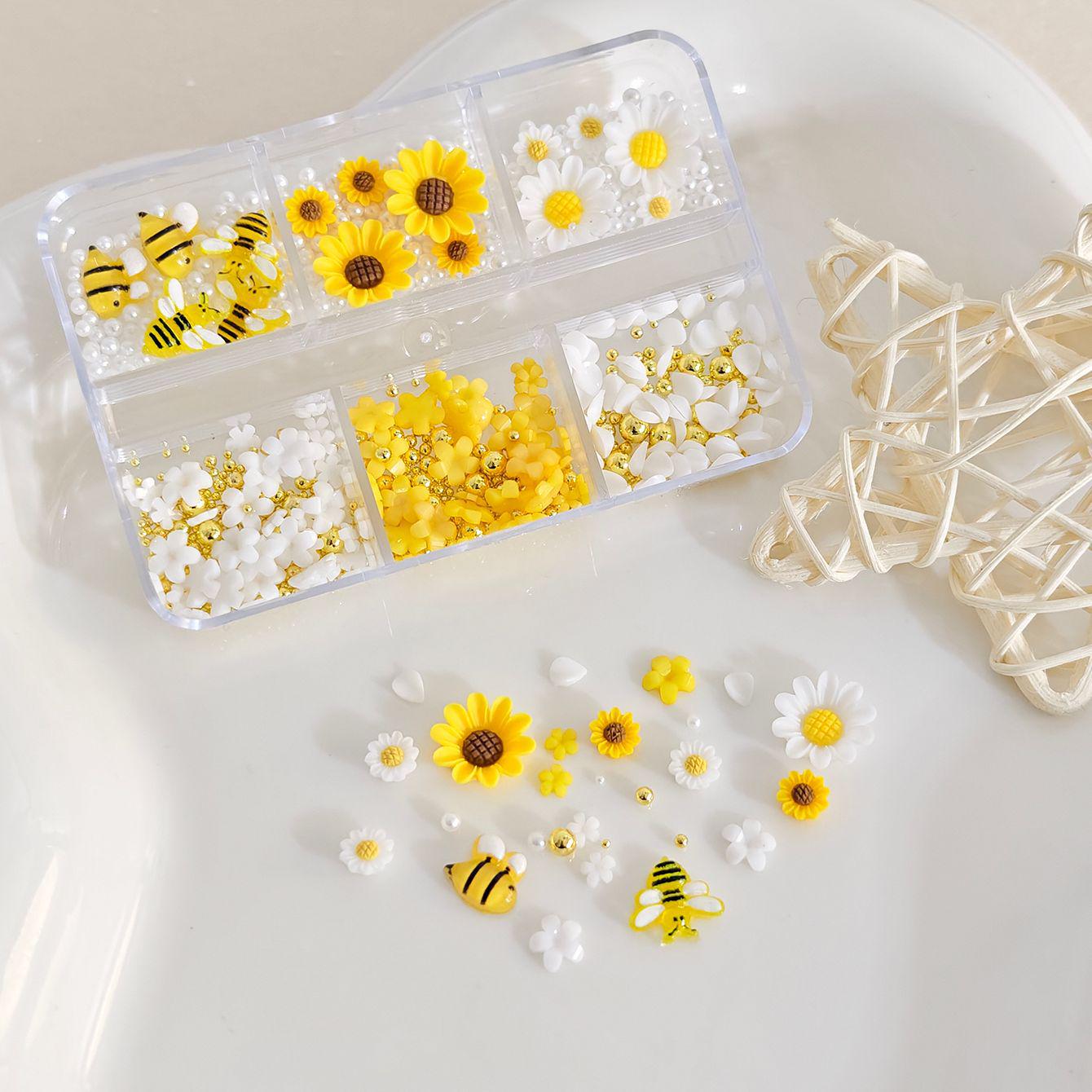 Nail Art Resin Charms Set - Daisy & Bee 3D Decorative Accessories
