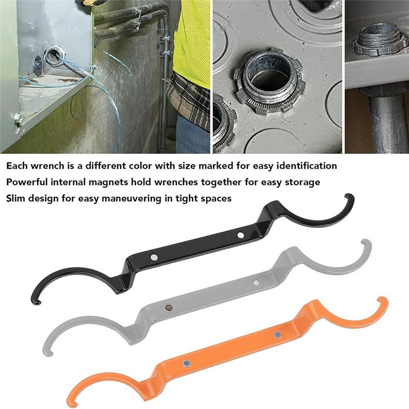 A25F-Alloy Steel Locknut Wrench Kit(1/2, 3/4, 1), Conduit Locknut Wrench Set, Lockout Wrench Kit- 3Pcs