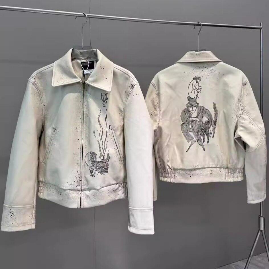 STREETRICH Heavy Industry Splash Ink Mysterious Man Embroidered Lambskin Jacket Short Jacket S легкие хаки