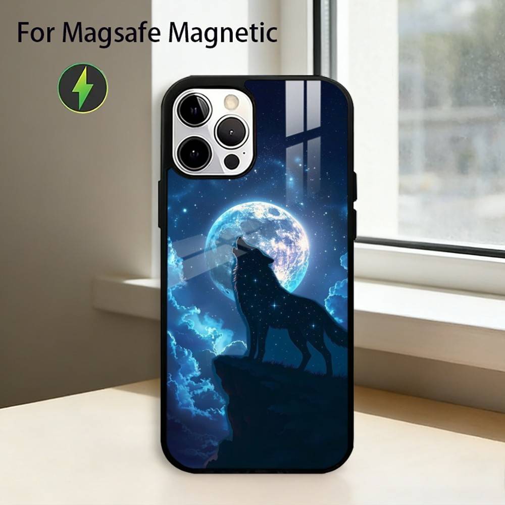 

Moon Roaring W-Wolf Phone Case For iPhone17,16,15,14,13,12,11 Plus,Pro Magnetic For Magsafe Wireless Charging iPhone16PRO