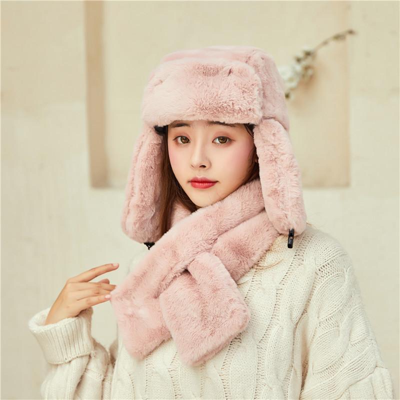 Hat Men's and Women's Full Plush Lei Feng Hat with Fur Collar Cycling Korean Version Fashionable Cold-proof and Warm Northeast Travel Ski Hat