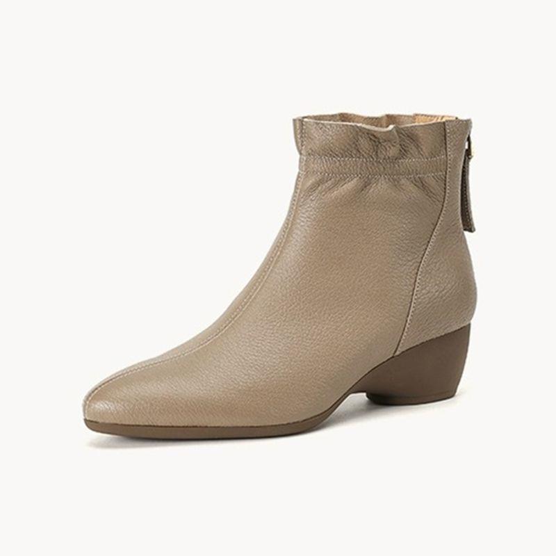~ French small ankle boots~ 2024 autumn and winter new product simple wedge heel women's short boots soft leather thick heel and ankle boots single b
