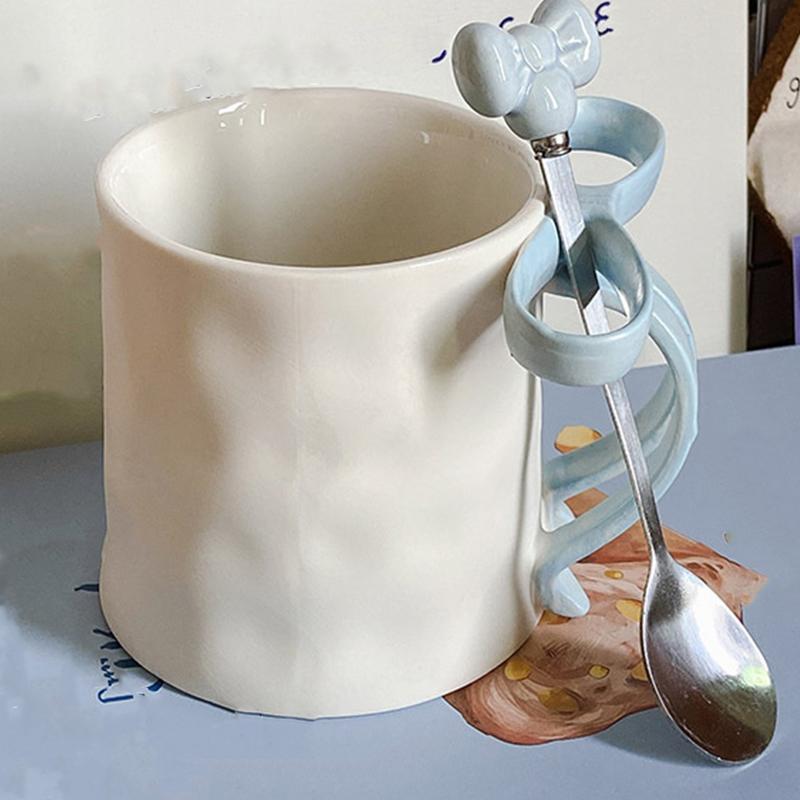 500ml Ceative Ceramics Cup with Pink Bow Handle Decor Cute Lovely Coffee Mug Breakfast Milk Cup Tea Coffee Cup Drinking Utensils