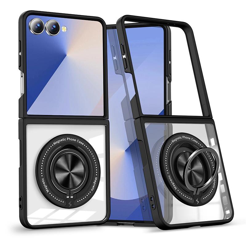 Customer shadow is suitable for Samsung ZFlip1 folding mobile phone case, transparent car magnetic ring, anti-drop ZFlip1 protective case.