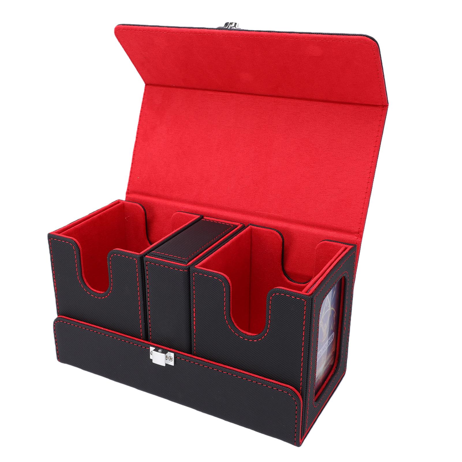 

Trading Card Storage Box Magnetic PU Leather Card Organizer Box with Dual Window Handle