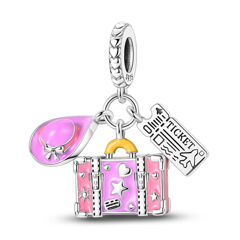 Copper Colorful Charms Bead Pink Red Color Dangle Cz Zircon Clasp Clip Charm Fit Original Mula Bracelet Diy Jewelry