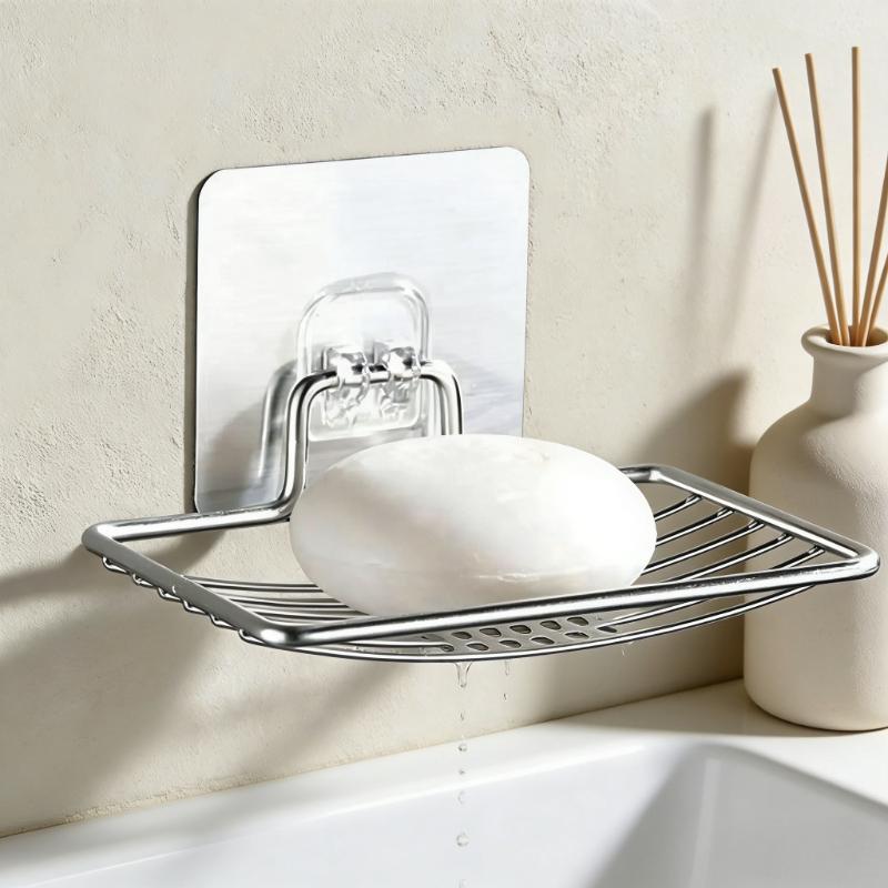 Stainless Steel Soap Rack Punch-free Nail-free Bathroom Single Layer Drain Wall Hanging Soap Box Luxury Shelf Storage Organizer